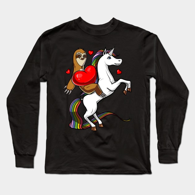 Sloth Riding Unicorn Long Sleeve T-Shirt by underheaven